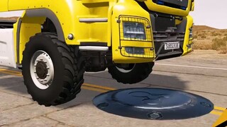 Flatbed Truck Mcqueen  _ Transportation with Truck - Pothole vs Car _486 - BeamN