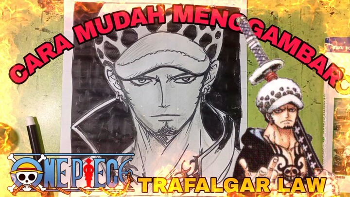 cara mudah menggambar anime one piece, Trafalgar law