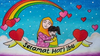 Menggambar tema hari ibu || Belajar menggambar dan mewarnai dengan crayon