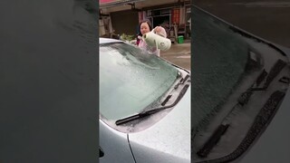 Never pour hot water on a frozen car#car#winter
