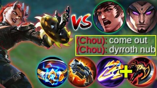 HOW TO DEAL AGAINST 2 AGGRESSIVE ENEMY IN SIDELANE USING DYRROTH | BEST ONE SHOT BUILD - MLBB