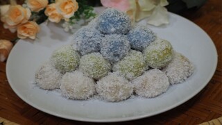 ขนมต้ม แป้งนุ่ม ไส้อร่อยๆ ขนมต้มขาว ขนมต้มใบเตย อัญชัญ  / Sweets sugar