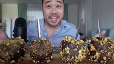 ASMR Chopped Pistachio Dark Chocolate Apple (Eating Sounds)