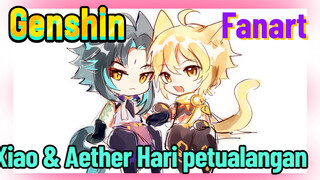 [Genshin, Fanart] Xiao & Aether Hari petualangan