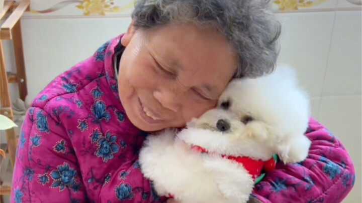 When I was little, Grandma gave me a bath; now that I’m grown, Grandma’s giving my little dog a bath