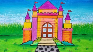 Cara menggambar istana || Belajar menggambar istana warna warni