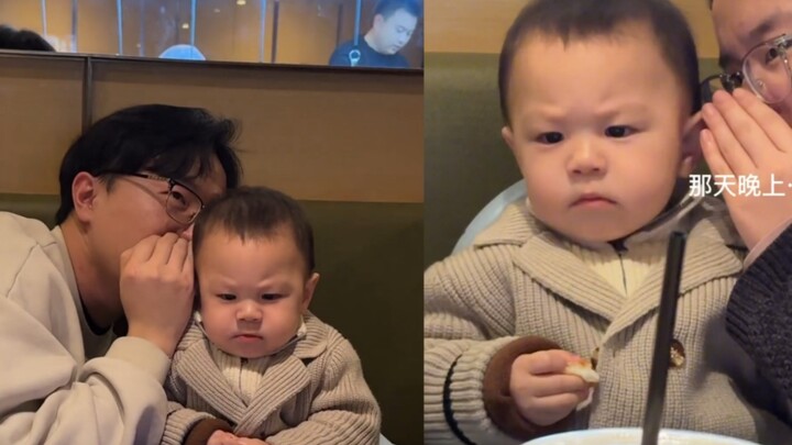 Baby is eating when they overhear 20 people badmouthing someone. Their expression gradually turns se