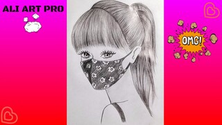 Girl with Face Mask Drawing || How To Draw a Hide Face Girl with Mask -Step By Step || A Cute Face -