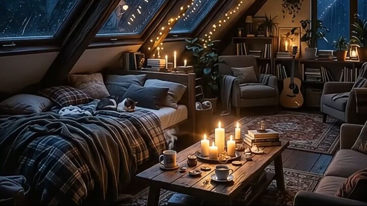 Stormy Night in a Candlelit Attic ⛈️
