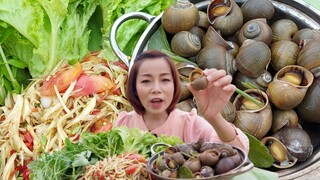 ต้มหอยโข่งนาอ้วนๆ ตำบักหุ่งเผ็ดๆ นัวๆ กลางท่ง เข้ากันคัก  8/มิถุนายน/64