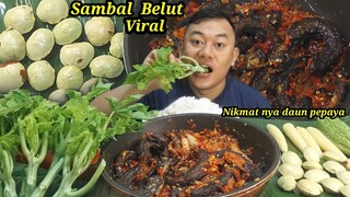 MUKBANG  BATANG PEPAYA MENTAH JENGKOL MENTAH  SAMBAL BELUT PEDAS  VIRAL CUMI ASIN #eatingpapayatree