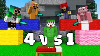 Minecraft Bedwars, Nhưng Đại Chiến Noob Team 1 vs 4 Trong Chế Độ Dịch Chuyển Ngẫu Nhiên Siêu Khó ??