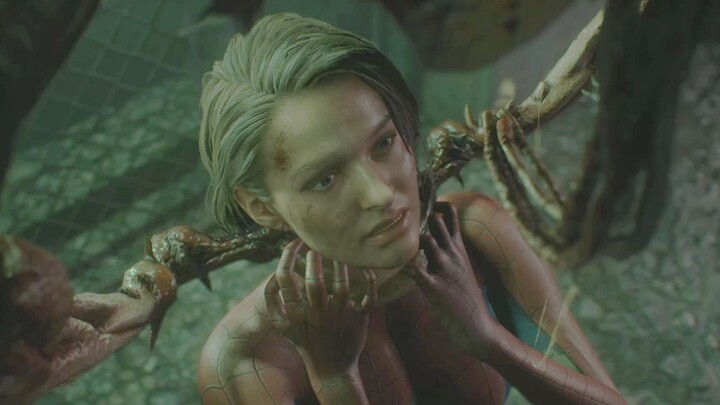 Resident Evil 3 Spiderman Jill is hugged by a bug