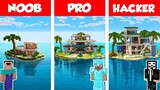 Minecraft NOOB vs PRO vs HACKER: MODERN ISLAND HOUSE BUILD CHALLENGE in Minecraft / Animation