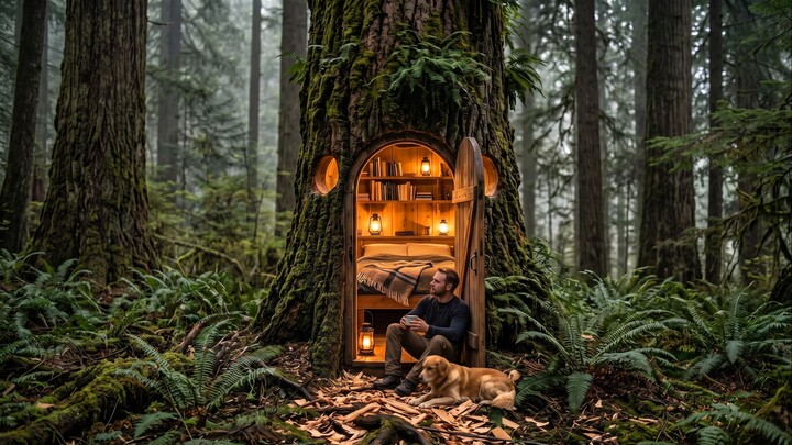 Leaving the City to Build a Secret Shelter Inside a Giant Tree 🌲