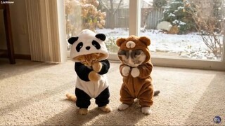 A Mother Cat’s Love- Warm Winter Outfits for Her Two Kittens