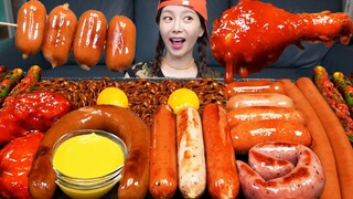 짜장라면 🖤 킬바사 소세지 모듬 소세지 양념치킨 먹방 Jjajang Ramen Chicken DrumStick Grilled Sausages Mukbang ASMR Ssoyoung