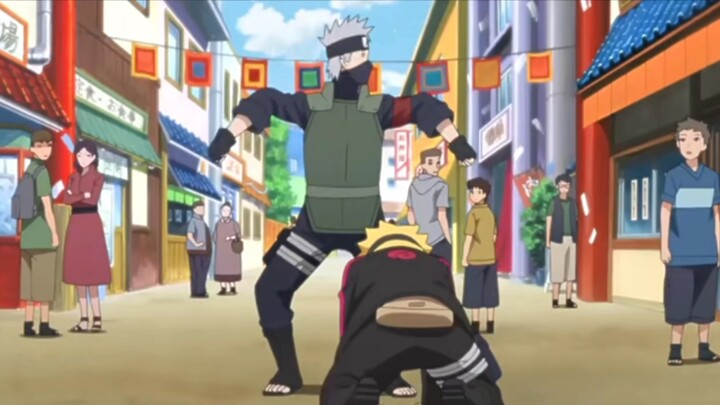 [Boruto] Boruto kneels down in the street and asks Kakashi to teach him