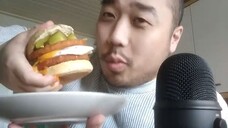 ASMR eating sounds - Double Decker Chicken Burger