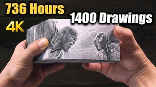 【4K】翻页动画 复联4响指名场面：钢铁侠 vs 灭霸 - DP ART DRAWING
