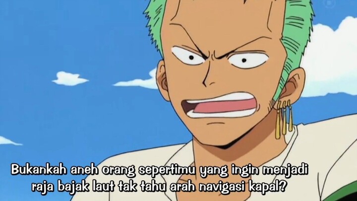 Gambarin Zoro yg heran kenapa Luffy malah gak tau arah navigasi kapal