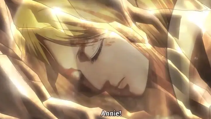 Annie is beaten by Eren and Mikasa