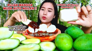 MUKBANG RUJAK MANGGA MUDA UBI KAYU MENTAH SAMBAL RUJAK PEDAS#mukbang#ngerujak#rujakviral