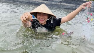 Giăng lưới bắt tôm cá trong ao bạt lọc nước và Kết quả bất ngờ| ÁNH KUA