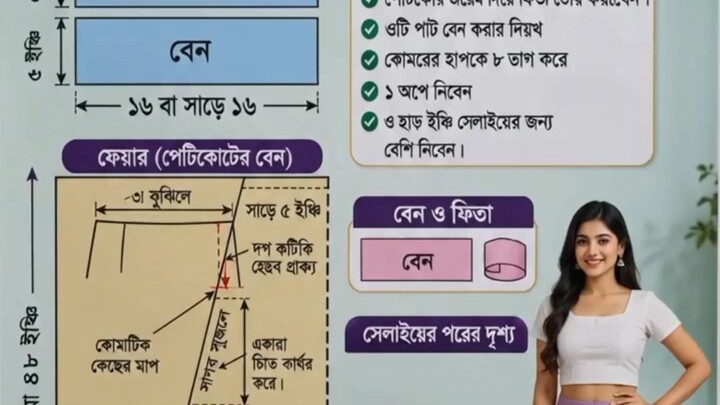 পেটিকোট কাটিং চার্ট