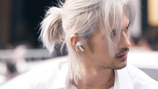 White hair, handsome