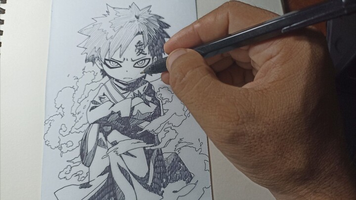 menggambar chibi Gaara dari anime Naruto