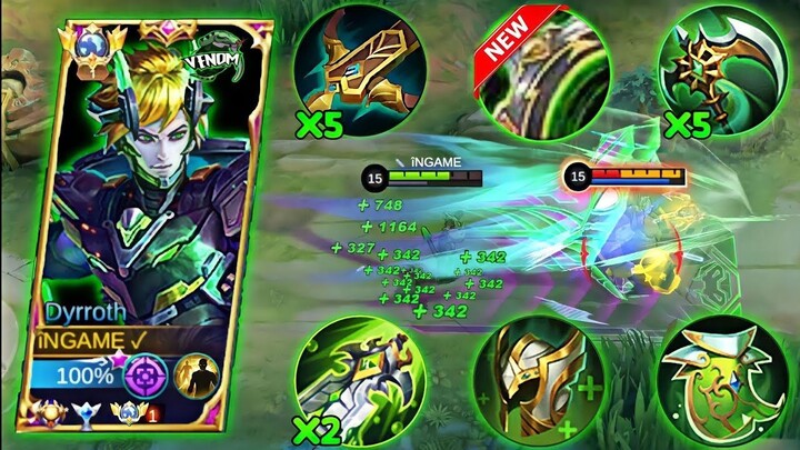 NEW DYRROTH GREEN BROKEN BUILD! ( best dyrroth bug item that can destroy everyth