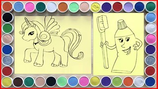 Sand painting unicorn and toothpaste, toothbrush - Relaxing and satisfying video (Chim Xinh channel)