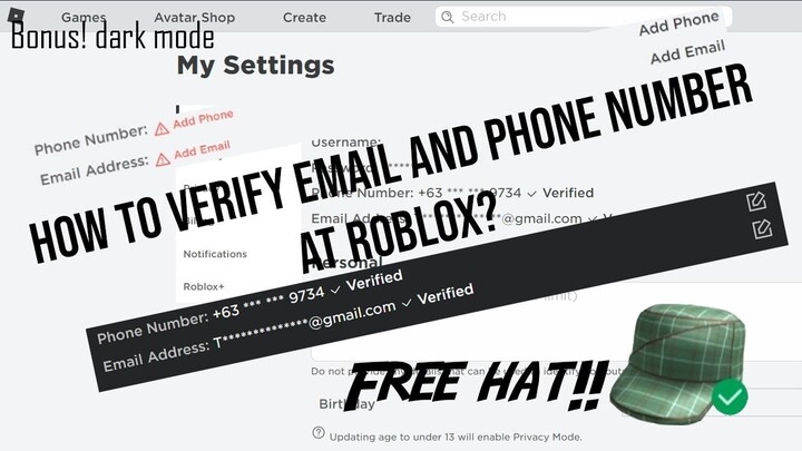 How to verify email address and phone number at roblox?