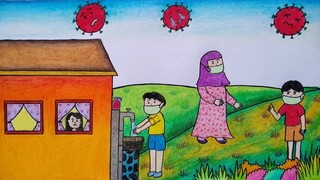 Menggambar tema melawan covid 19 || Belajar menggambar dan mewarnai tema covid 19