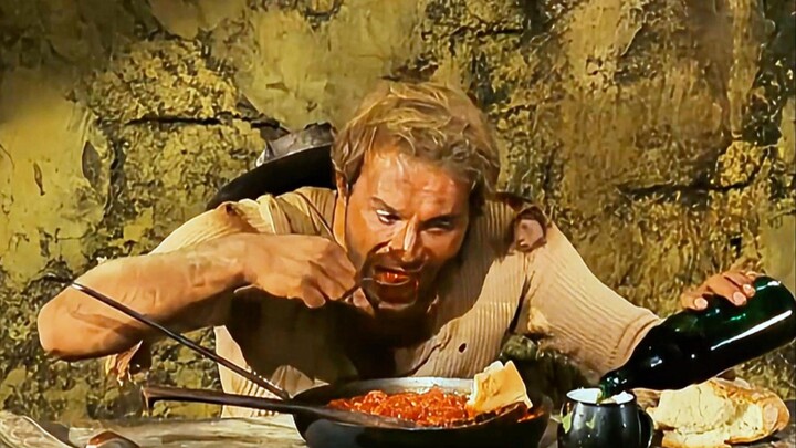 国外老电影经典吃戏，快枪手茄汁焗豆配面包，老板预制菜吃到吐