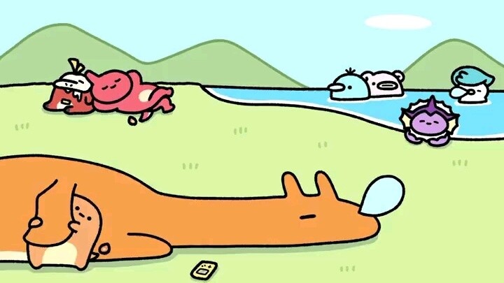 [Q version Pokémon] Charmander seeking the attention of Charizard