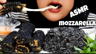 ASMR KEJU MOZZARELLA ||BLACK SESAME DAN NASI GORENG SEAFOOD HITAM || MAKANAN SERBA HITAM