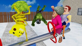 Scary Teacher 3D Miss T and Piggy Defeat Granny in Seesaw Game with Ice Scream 4