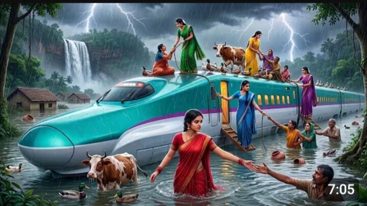 ভয়ংকর বন্যায় ট্রেনের ছাদে আটকে গেল সবাই! 😱🌊