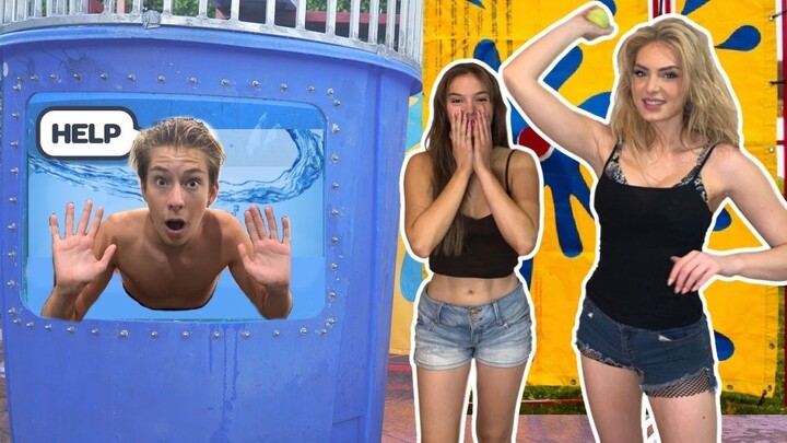 LAST TO GET DUNKED WINS $10000!!! Last to Fall in Freezing tank challenge | Brighton Sharbino