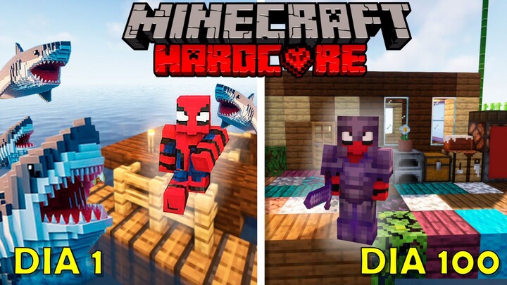 SOBREVIVI 100 DIAS RODEADO DE TIBURONES en MEDIO DEL MAR en MINECRAFT HARDCORE 1