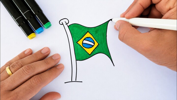 COMO DESENHAR A BANDEIRA DO BRASIL COM CANETINHA!