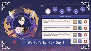 Day 1: Warrior's Spirit Hard & Pro Mode Gameplay Guide (Ibuki) | Genshin Impact