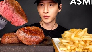 นายฟิลิปสเต็กและกระเทียมมันฝรั่งทอด mukbang ทำอาหารและกินเสียงของชอย ASMR