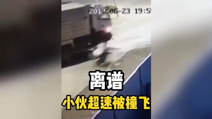 Outrageous teen speeding on a motorcycle crashes and is thrown to pieces while trying to dodge a big