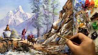 Acrylic Landscape Painting in Time-lapse | Snowy Mountain Landscape Painting| Nepali Artist