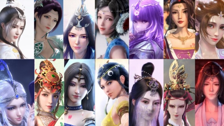 A review of 35 Chinese comic women's ancient forehead ornaments in various poses, with the brows fal