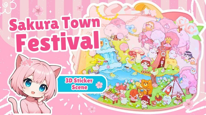Cute Sakura Festival Fair | Cherry Blossom DIY 3D Sticker Scene