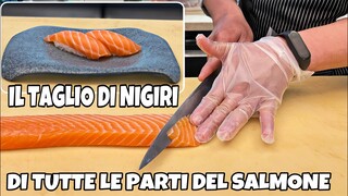 TAGLIO DI NIGIRI IN TUTTI LE PARTE DEL SALMONE